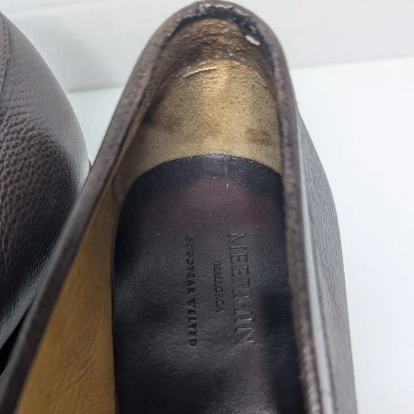 Meermin Dark Brown Pebble Grain Penny Loafers Goodyear Men 9.5UK 10.5US Mallorca